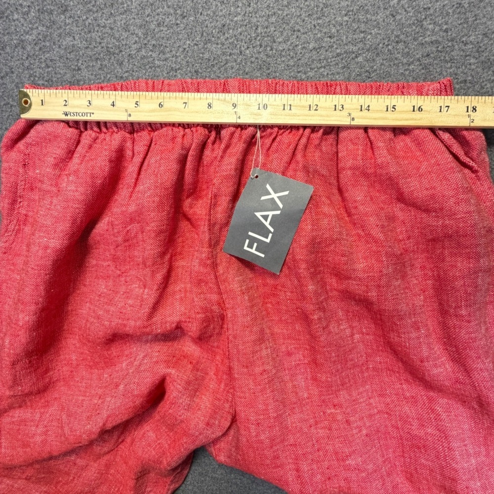 FLAX Red Linen Wide Leg Cropped Pants 3G NWT Lagenlook - Picture 4 of 7
